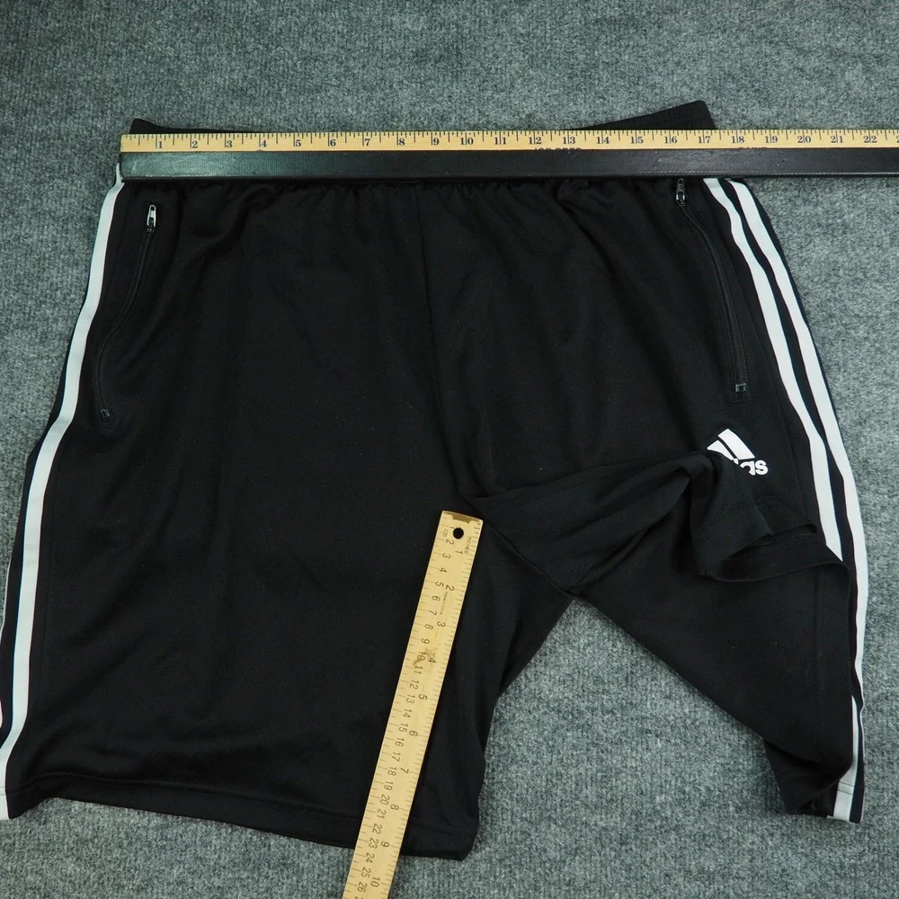 Adidas Shorts Mens 2XL Primeblue Aeroready Black Solid 3-Stripe Zipper Pockets